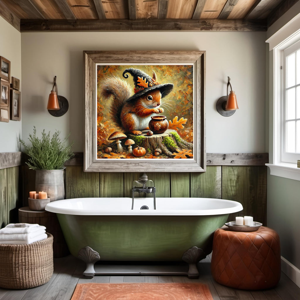 Autumn Squirrel Witch Hat Art: Vintage Halloween Animal Print (Digital Download)