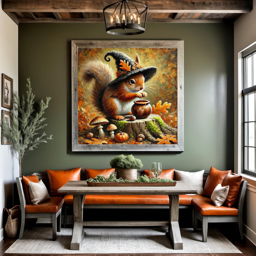 Autumn Squirrel Witch Hat Art: Vintage Halloween Animal Print (Digital Download)