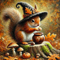 Autumn Squirrel Witch Hat Art: Vintage Halloween Animal Print (Digital Download)