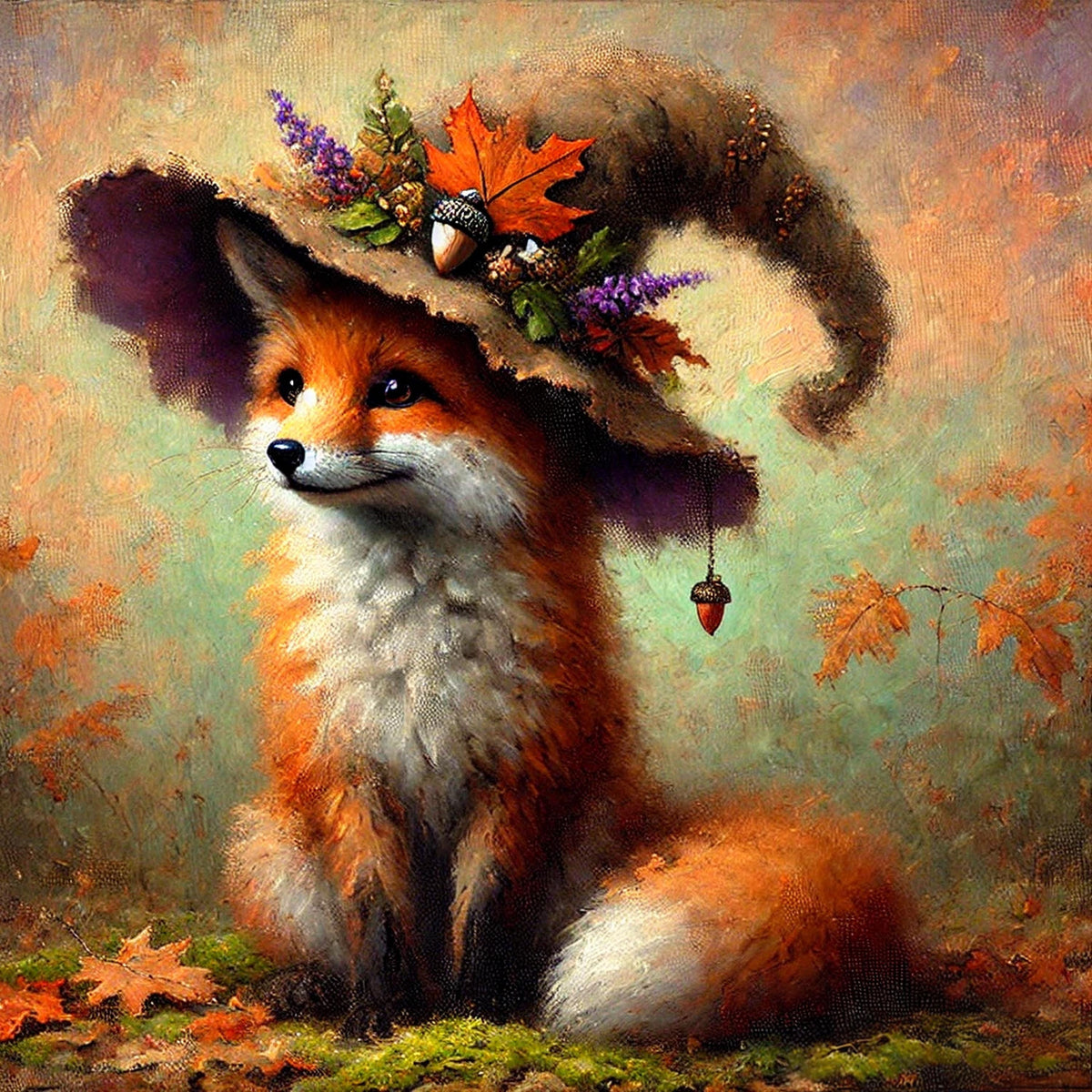Autumn Witch Fox Art Print: Vintage Halloween Cottagecore (Digital Download)