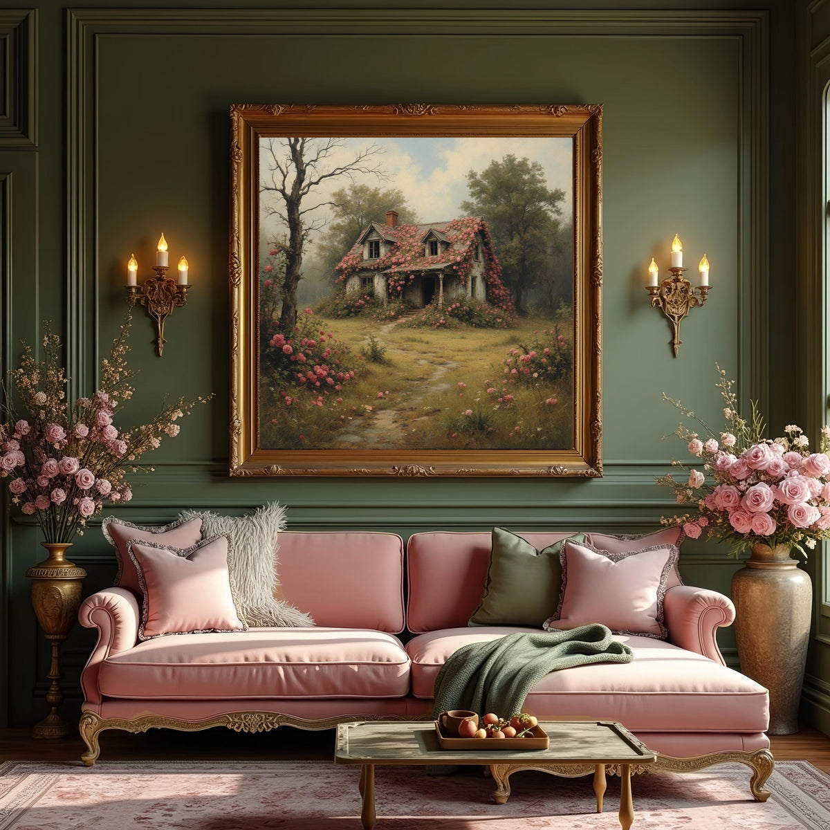 Abandoned Rose Cottage Art Print: Romantic Overgrown Flower House Painting (Digital Download)