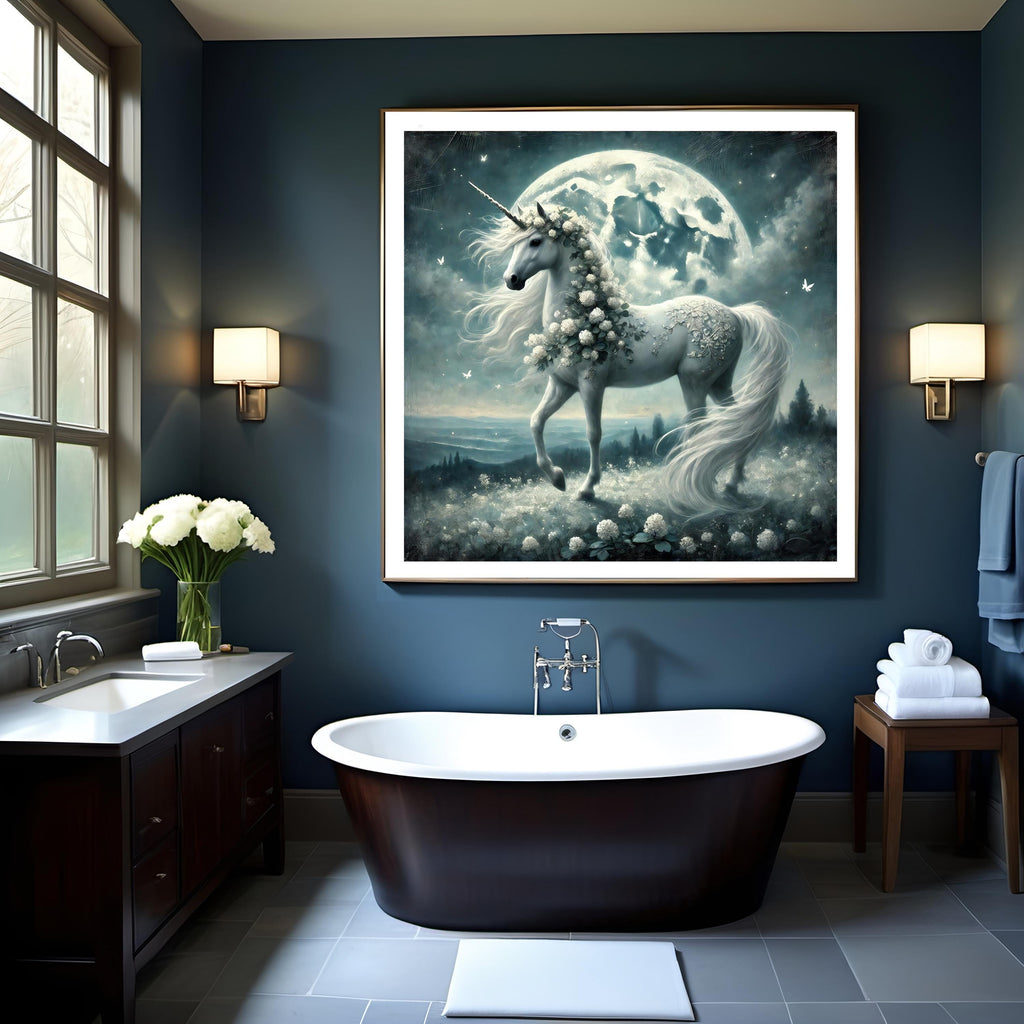 Moonlit Clover Unicorn: Enchanted Fantasy Art (Digital Download)