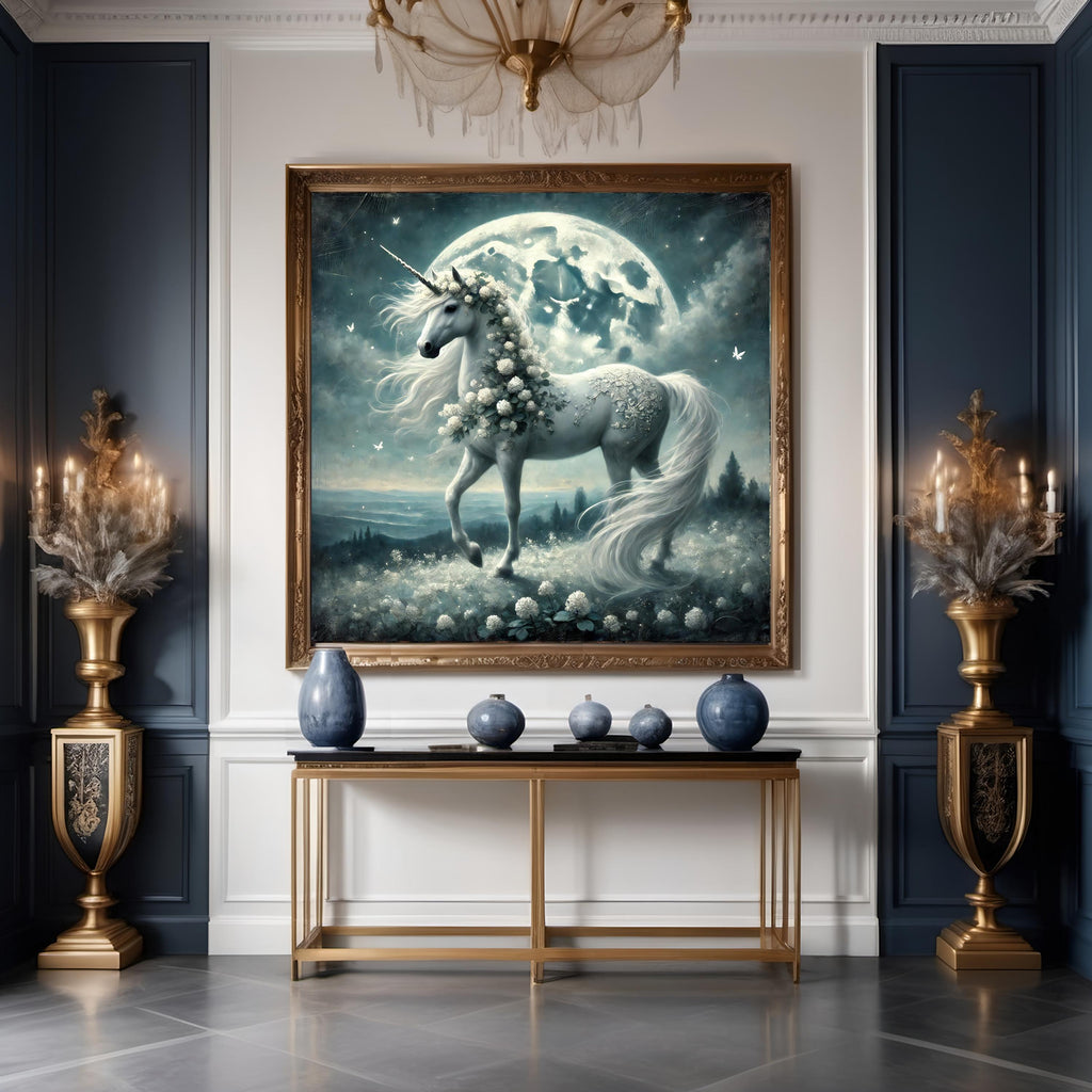 Moonlit Clover Unicorn: Enchanted Fantasy Art (Digital Download)