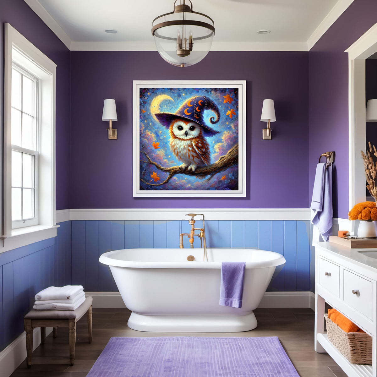 Whimsical Owl Witch Hat Print: Vintage Halloween Decor (Digital Download)