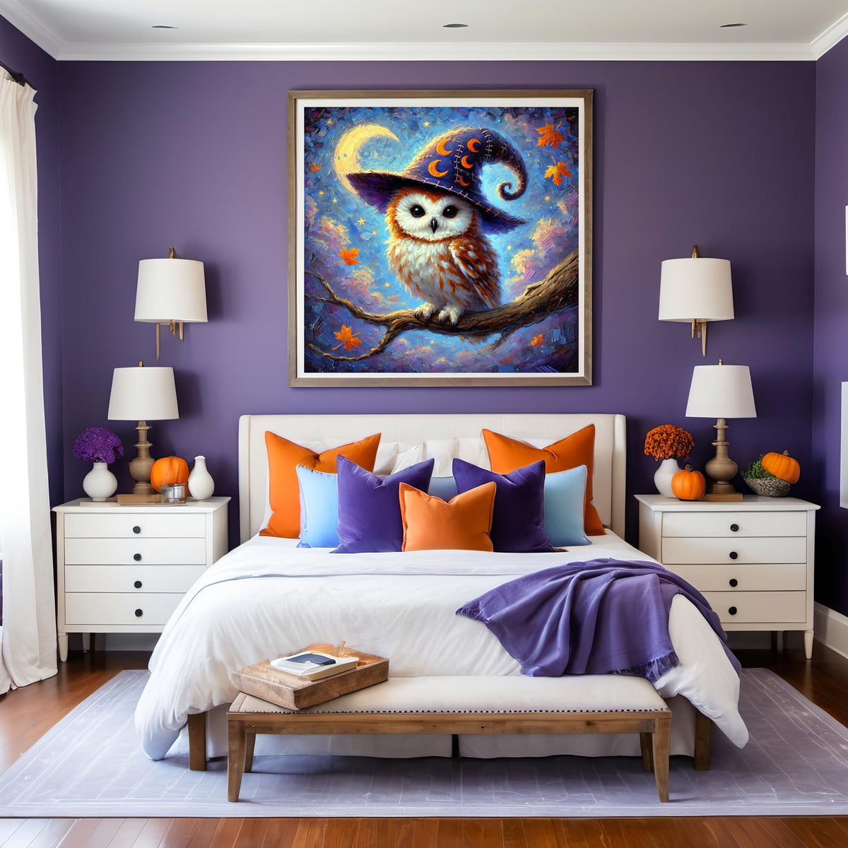 Whimsical Owl Witch Hat Print: Vintage Halloween Decor (Digital Download)