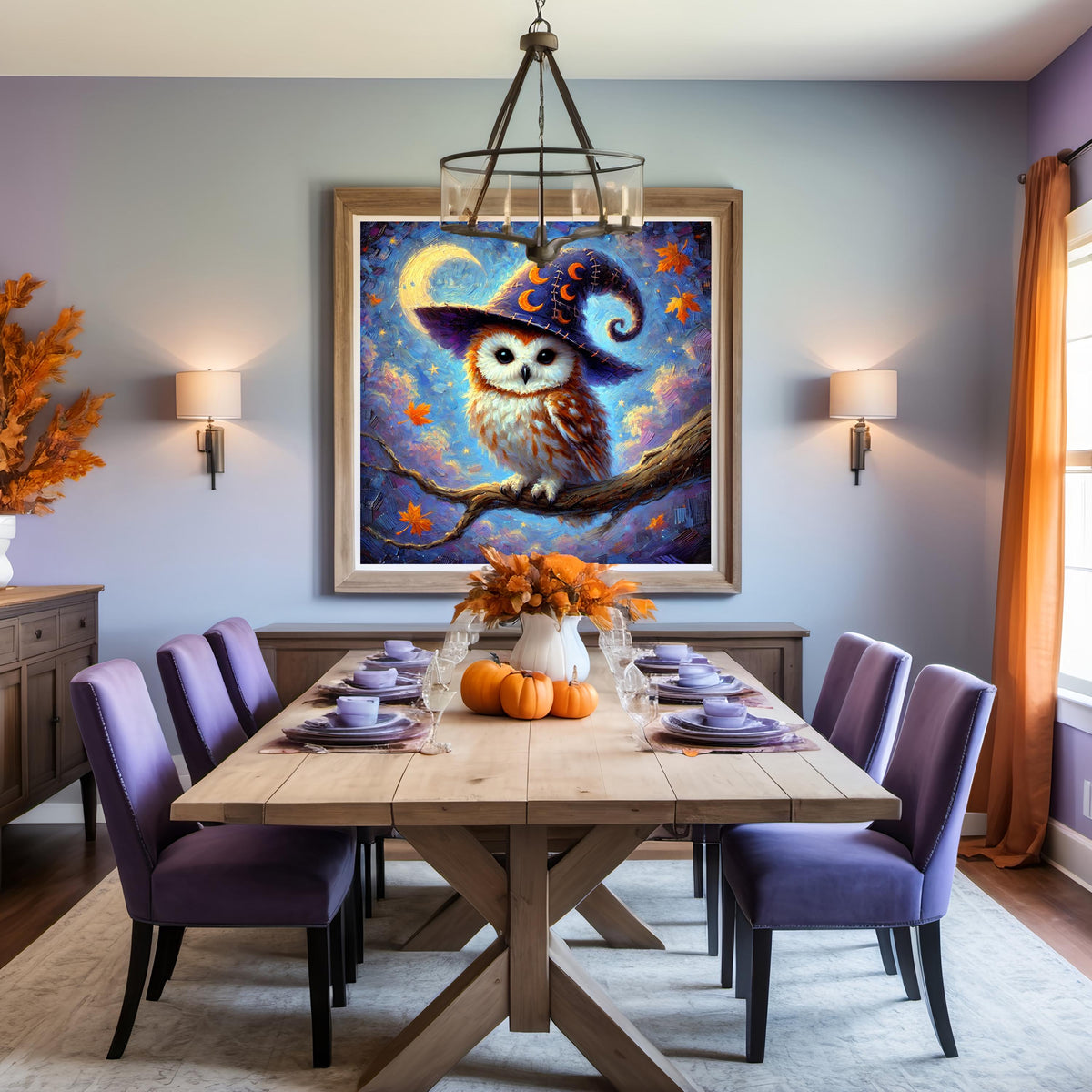 Whimsical Owl Witch Hat Print: Vintage Halloween Decor (Digital Download)