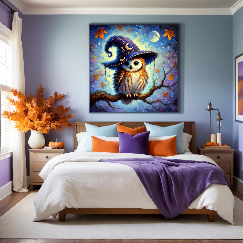 Vintage Witch Owl Print: Whimsical Moonlight Halloween Wall Art (Digital Download)