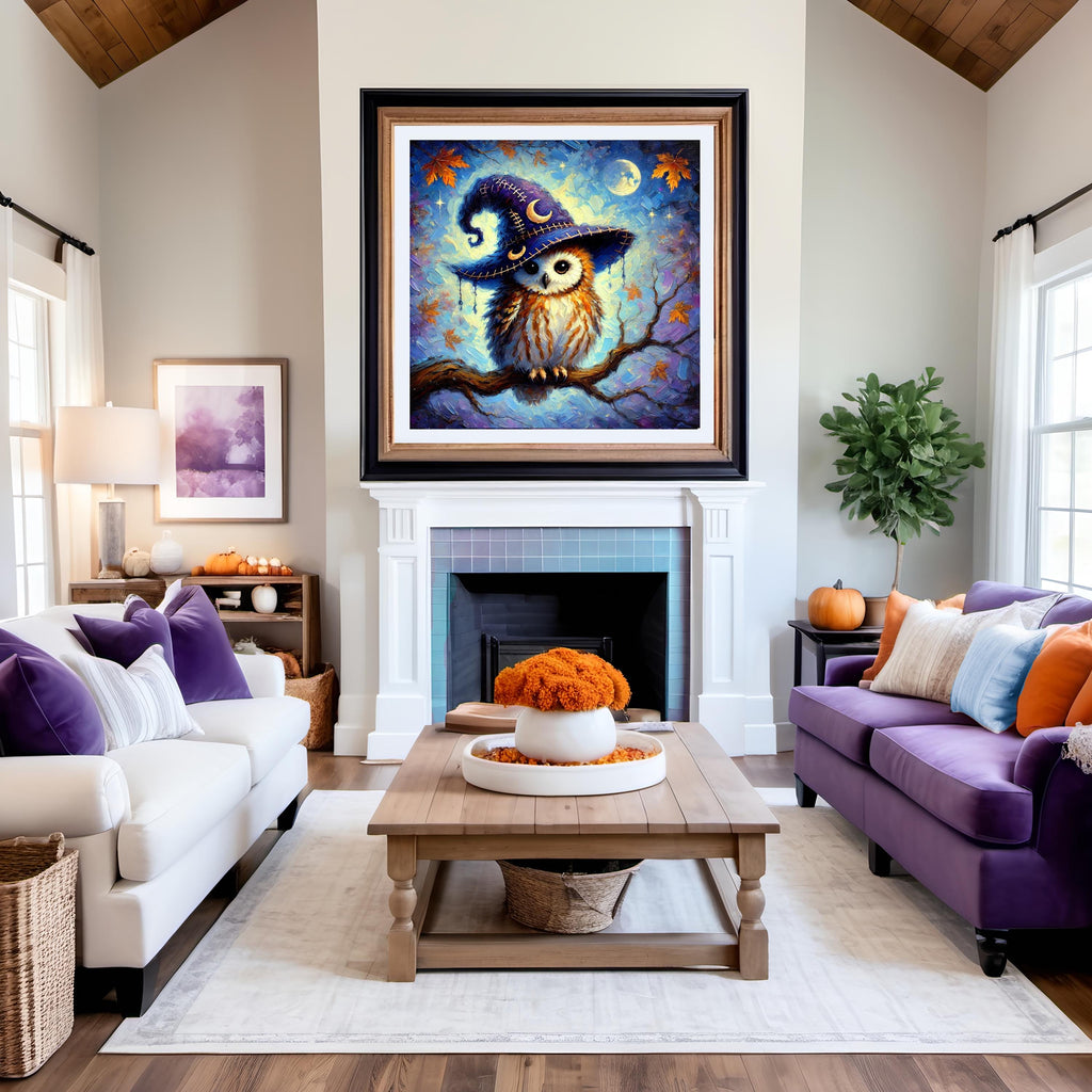 Vintage Witch Owl Print: Whimsical Moonlight Halloween Wall Art (Digital Download)