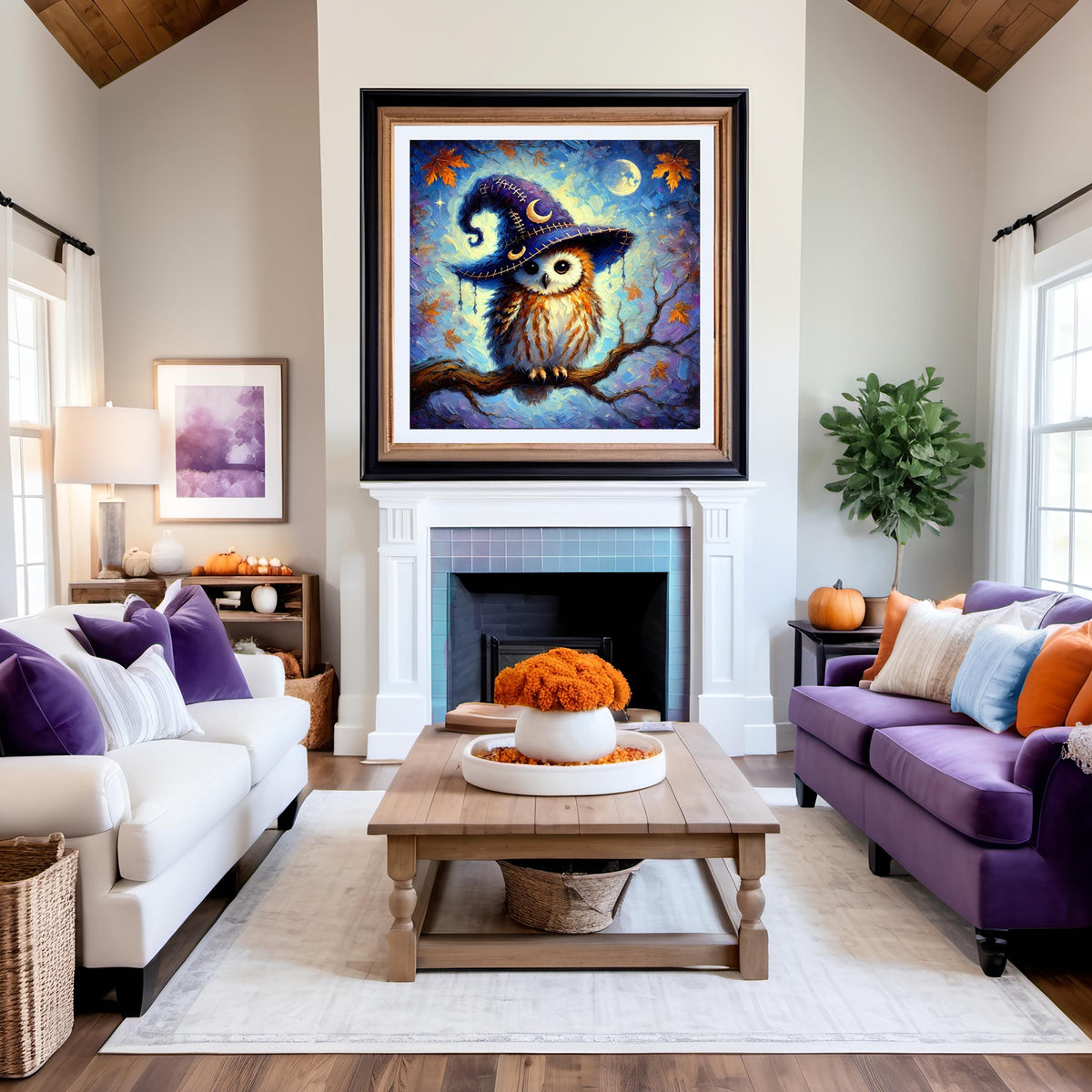 Vintage Witch Owl Print: Whimsical Moonlight Halloween Wall Art (Digital Download)