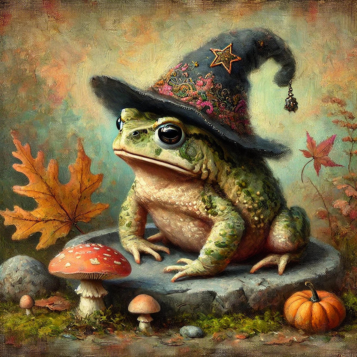 Whimsical Witch Frog Print: Vintage Halloween Toad Art (Digital Download)