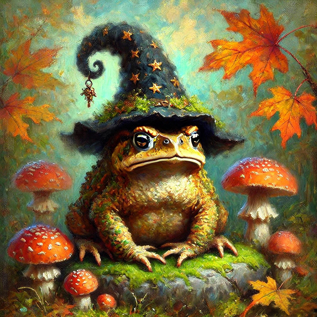 Whimsical Toad Witch Hat Art Print: Vintage Halloween Decor (Digital Download)