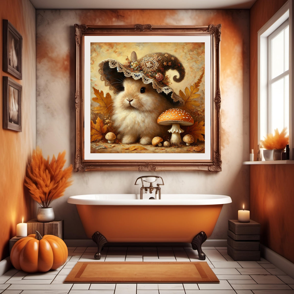 Autumn Witch Bunny Print: Vintage Halloween Rabbit Art (Digital Download)