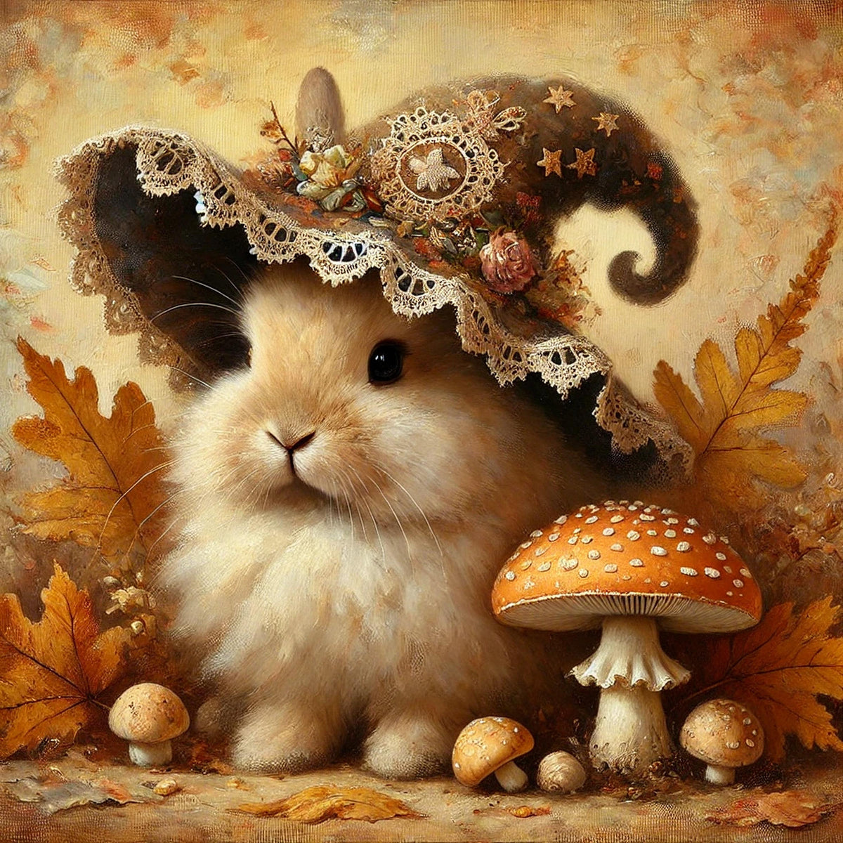 Autumn Witch Bunny Print: Vintage Halloween Rabbit Art (Digital Download)