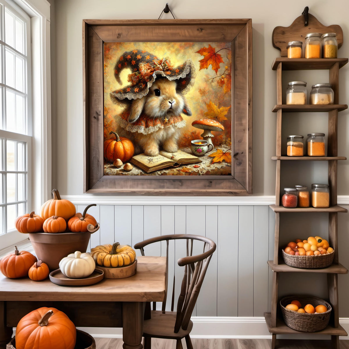 Vintage Bunny Witch Print: Cottagecore Halloween Decor (Digital Download)