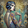 Tattooed Flapper Art Deco Portrait: 1920s Glamour Woman (Printable Download)