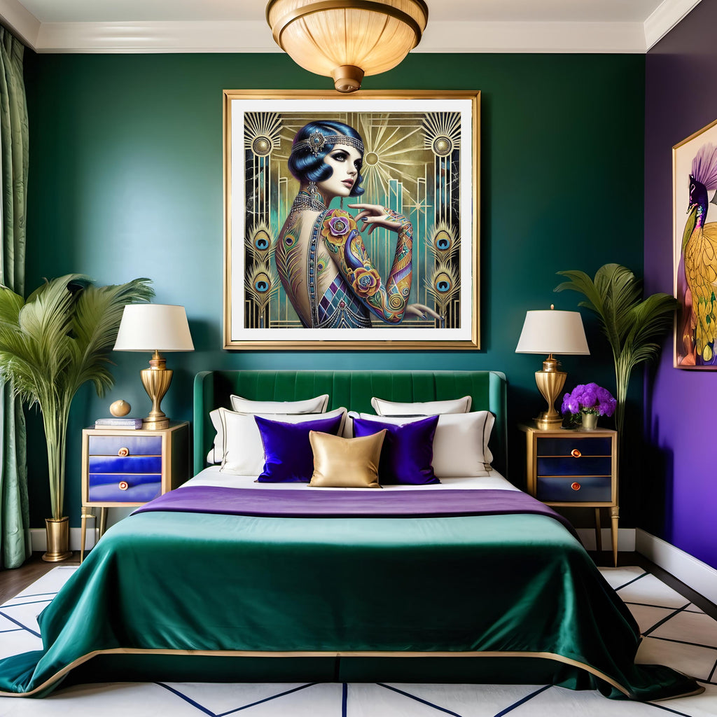 Tattooed Flapper Art Deco Portrait: 1920s Glamour Woman (Printable Download)