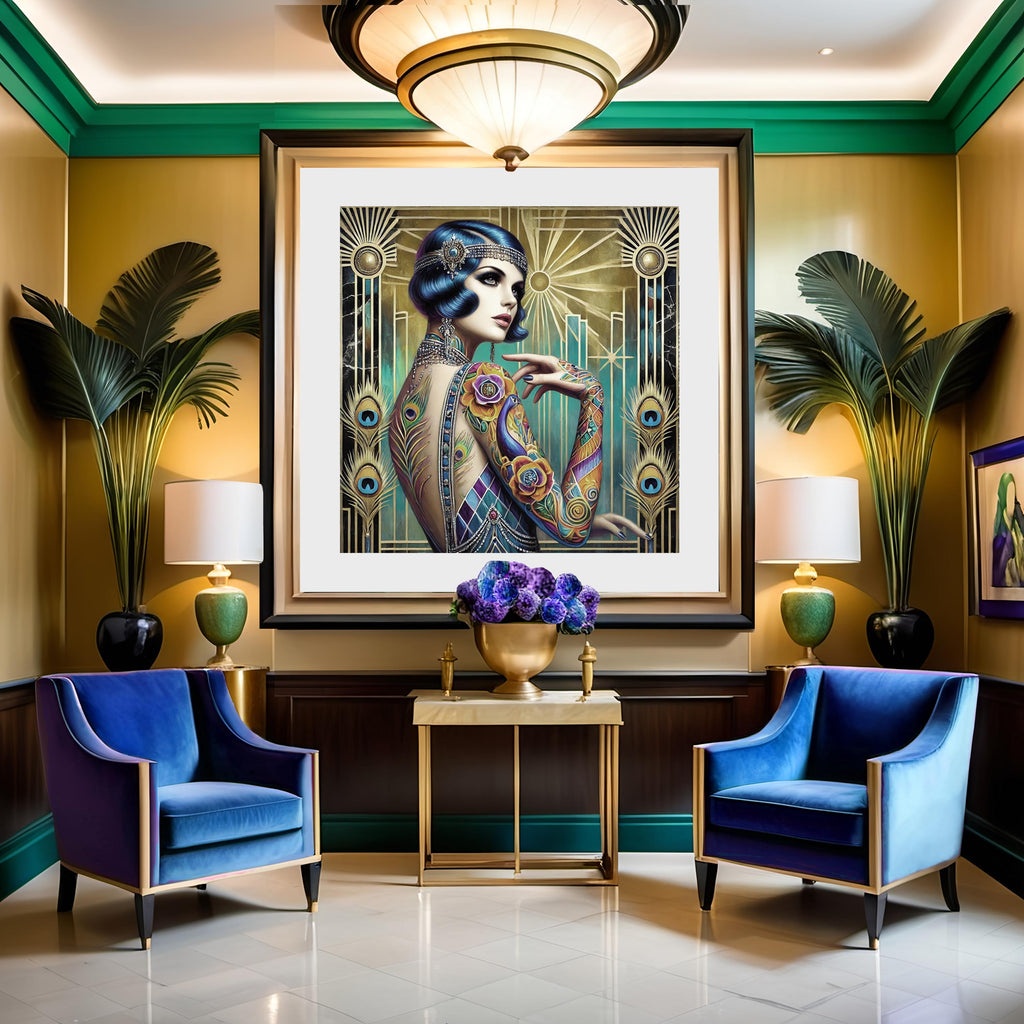 Tattooed Flapper Art Deco Portrait: 1920s Glamour Woman (Printable Download)