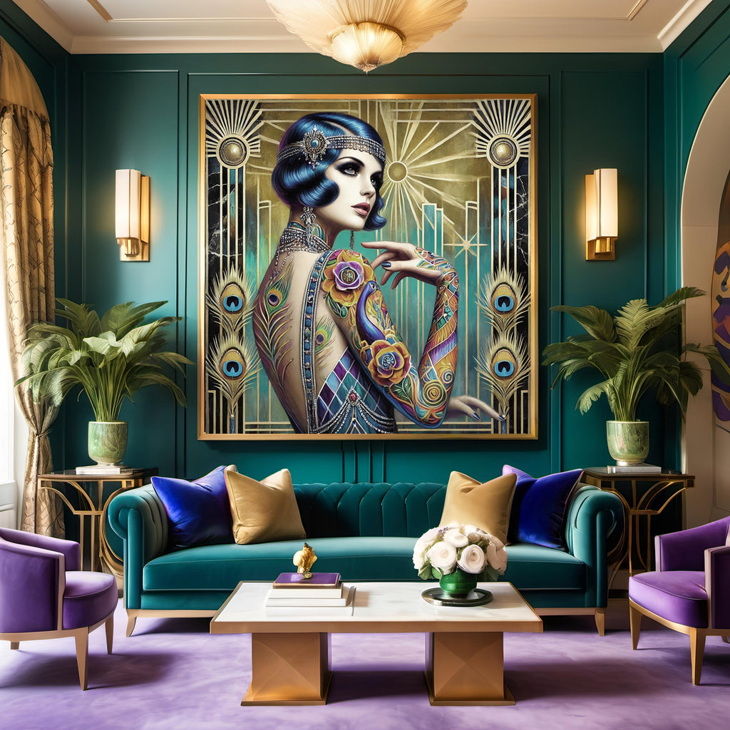 Tattooed Flapper Art Deco Portrait: 1920s Glamour Woman (Printable Download)