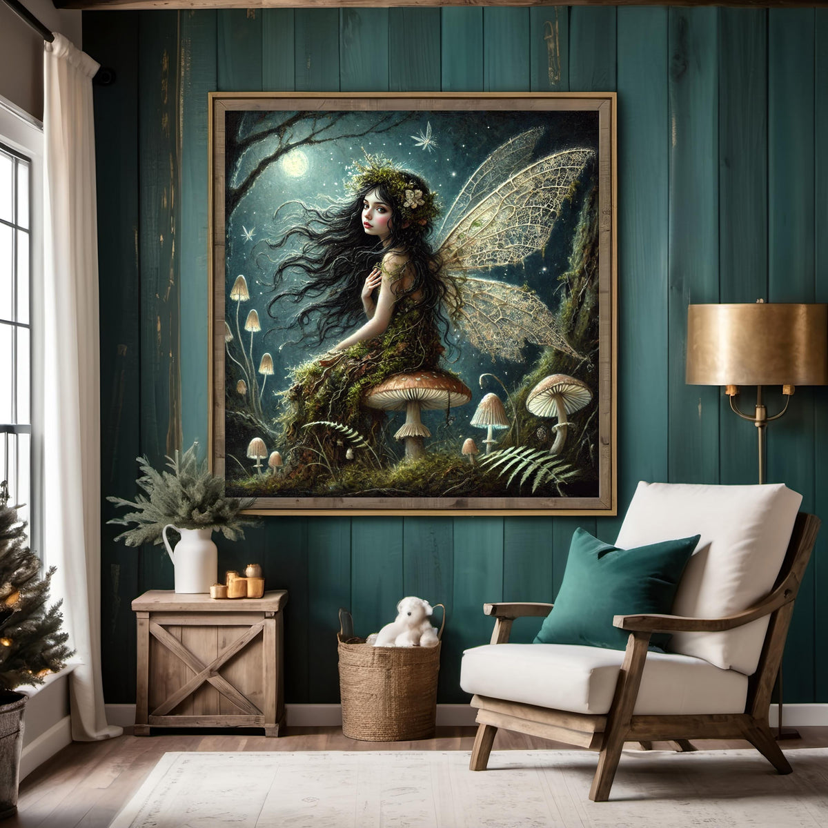 Midnight Woodland Fairy Print: Enchanted Forest Spirit with Moonlit Wings (Digital Download)