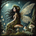 Midnight Woodland Fairy Print: Enchanted Forest Spirit with Moonlit Wings (Digital Download)