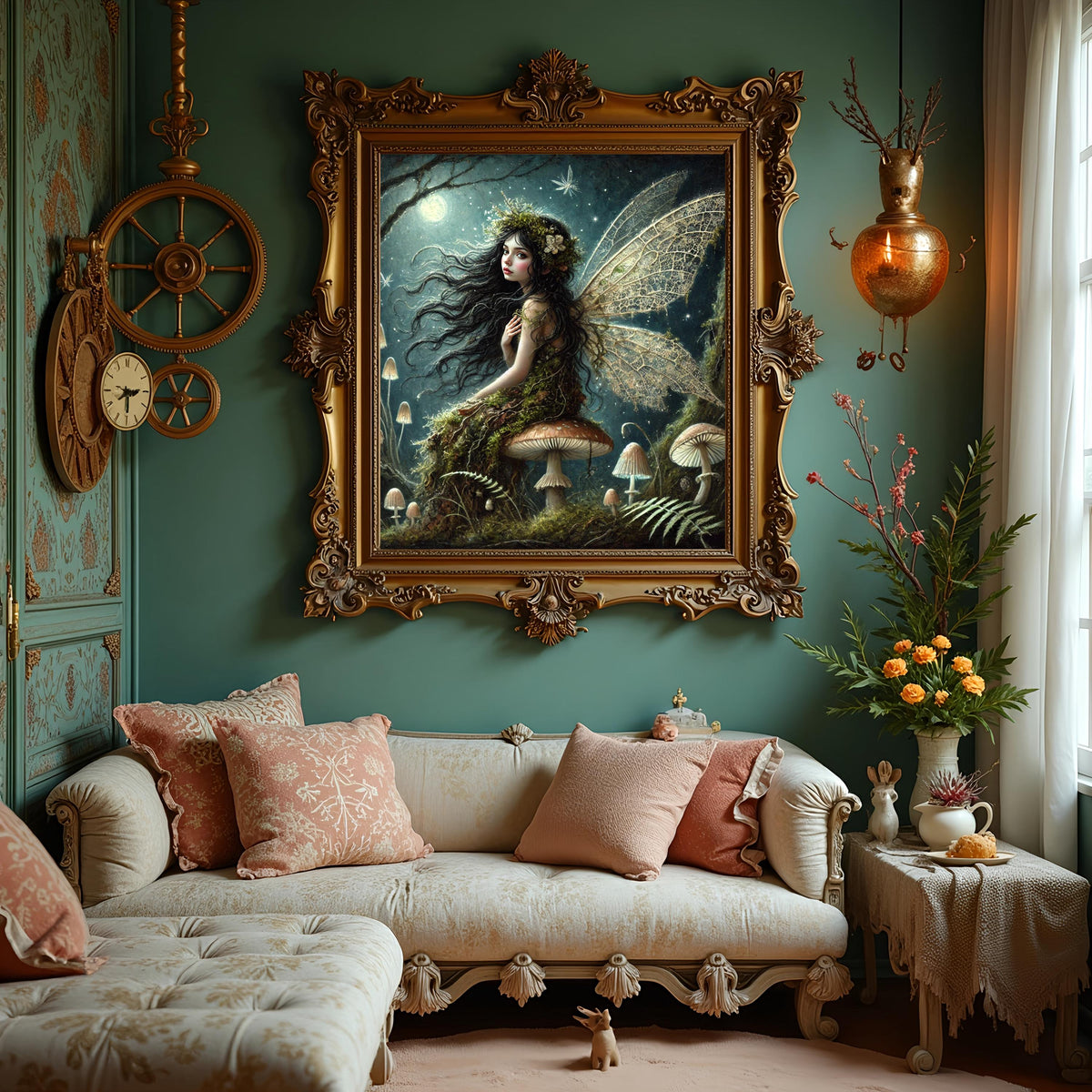 Midnight Woodland Fairy Print: Enchanted Forest Spirit with Moonlit Wings (Digital Download)