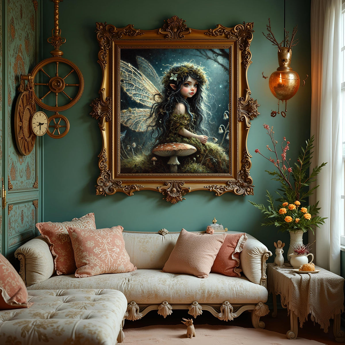 Moonlit Forest Fairy Print: Enchanted Woodland Spirit on Mushroom Throne (Digital Download)