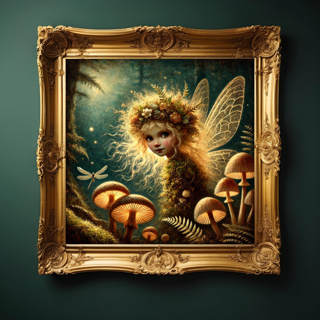 Wild Woodland Fairy: Golden Mushroom Forest Art (Digital Download)