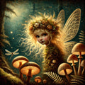 Wild Woodland Fairy: Golden Mushroom Forest Art (Digital Download)