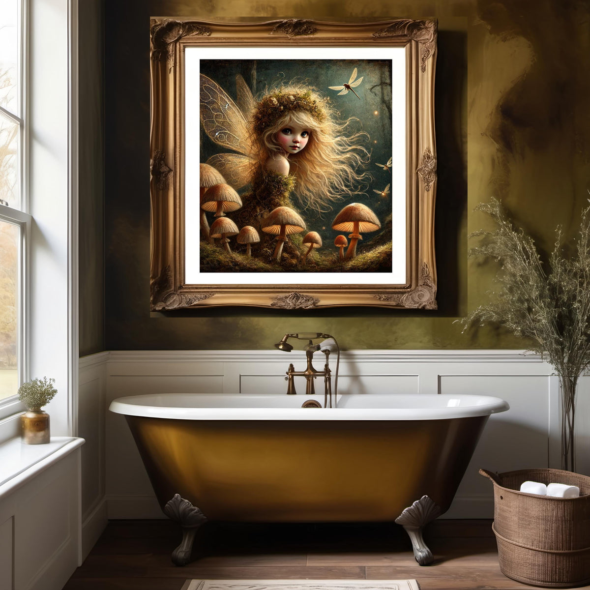 Wild Golden Fairy: Enchanted Mushroom Grove Art (Digital Download)