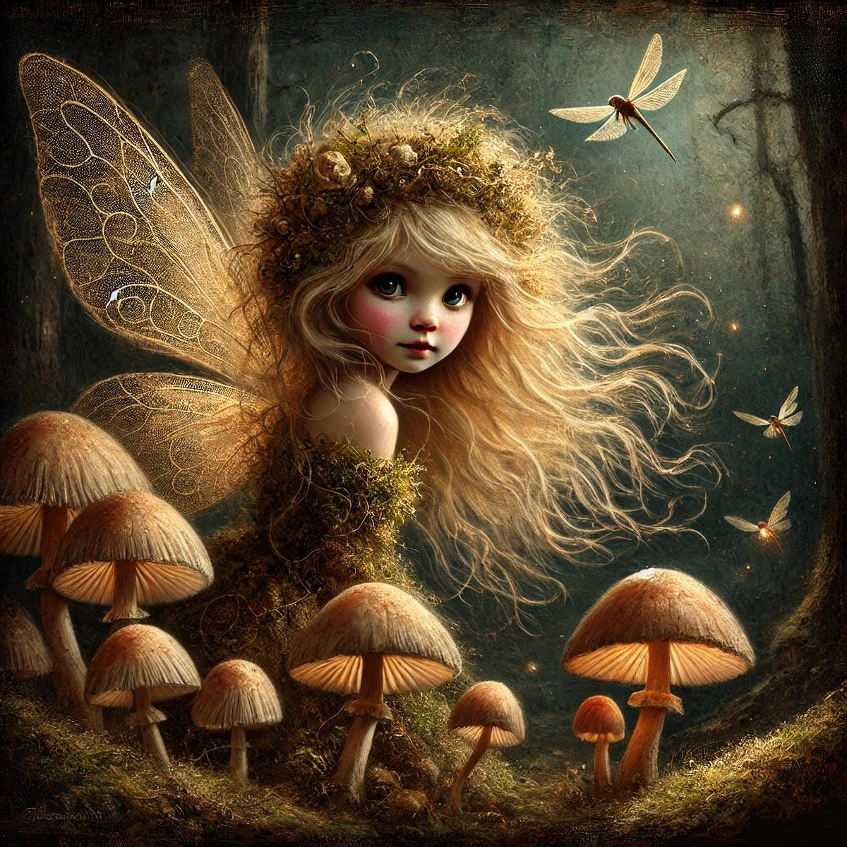 Wild Golden Fairy: Enchanted Mushroom Grove Art (Digital Download)
