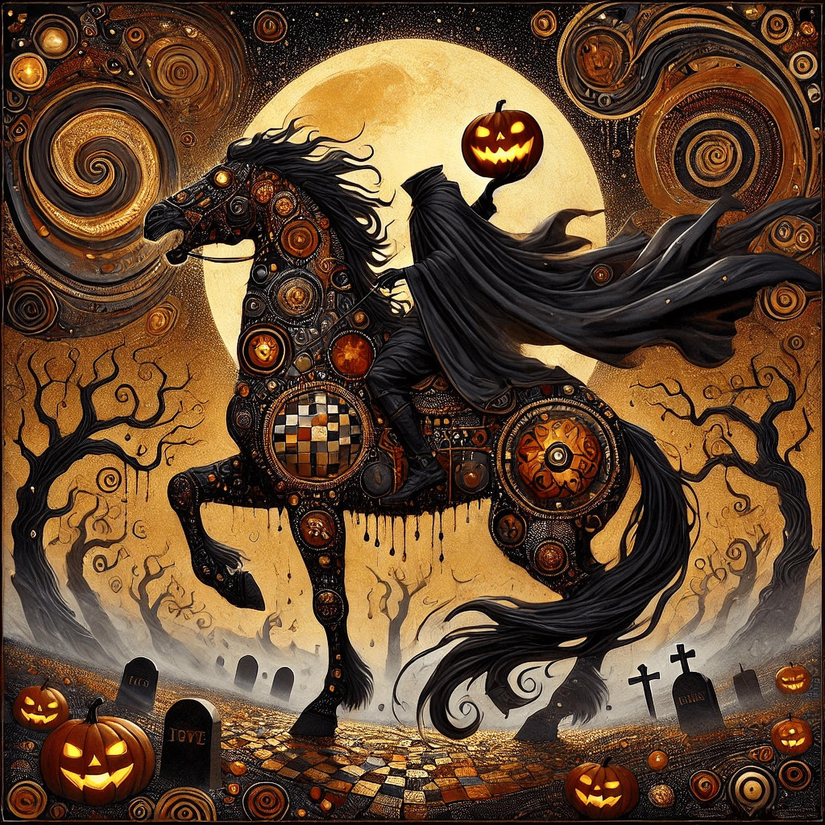 Klimt Headless Horseman: Gothic Golden Halloween Art (Digital Download)