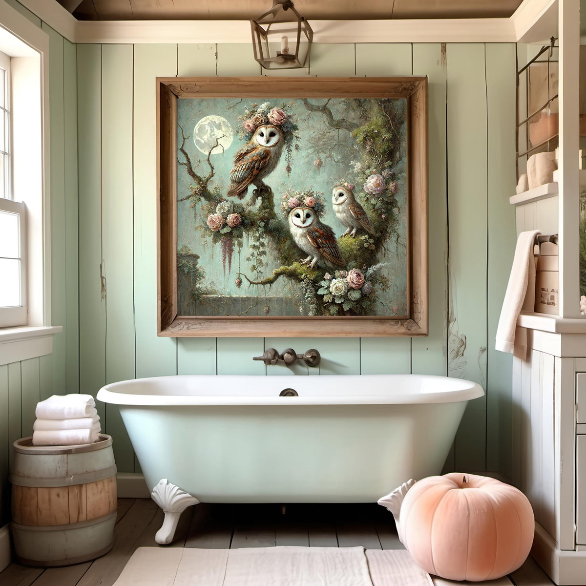 Moonlit Floral Owl Print: Vintage Woodland Art (Digital Download)