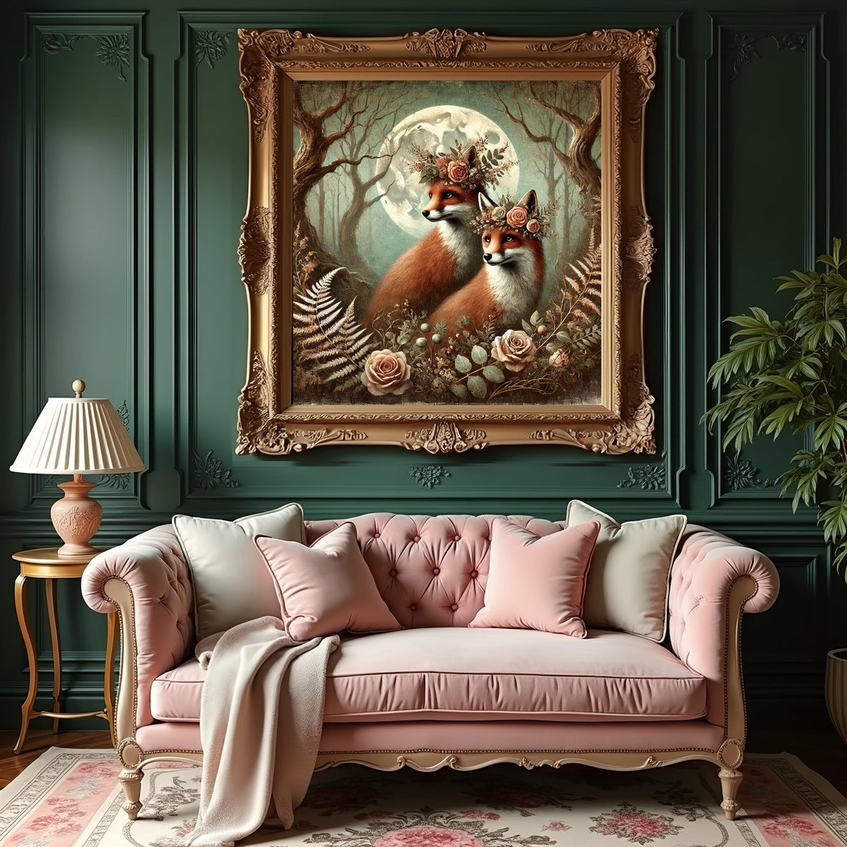 Moonlit Fox Painting: Vintage Woodland Animal Art Print (Digital Download)