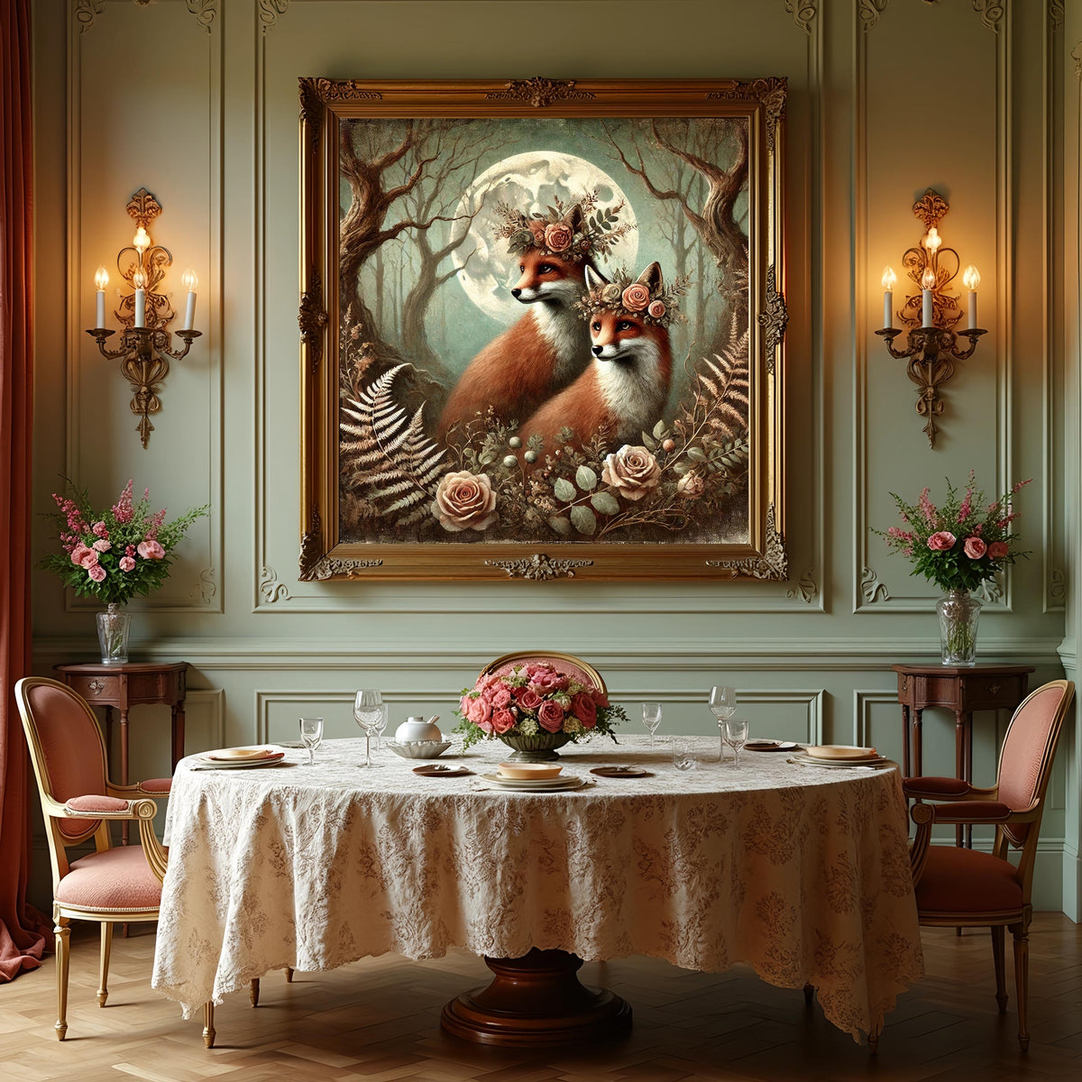 Moonlit Fox Painting: Vintage Woodland Animal Art Print (Digital Download)