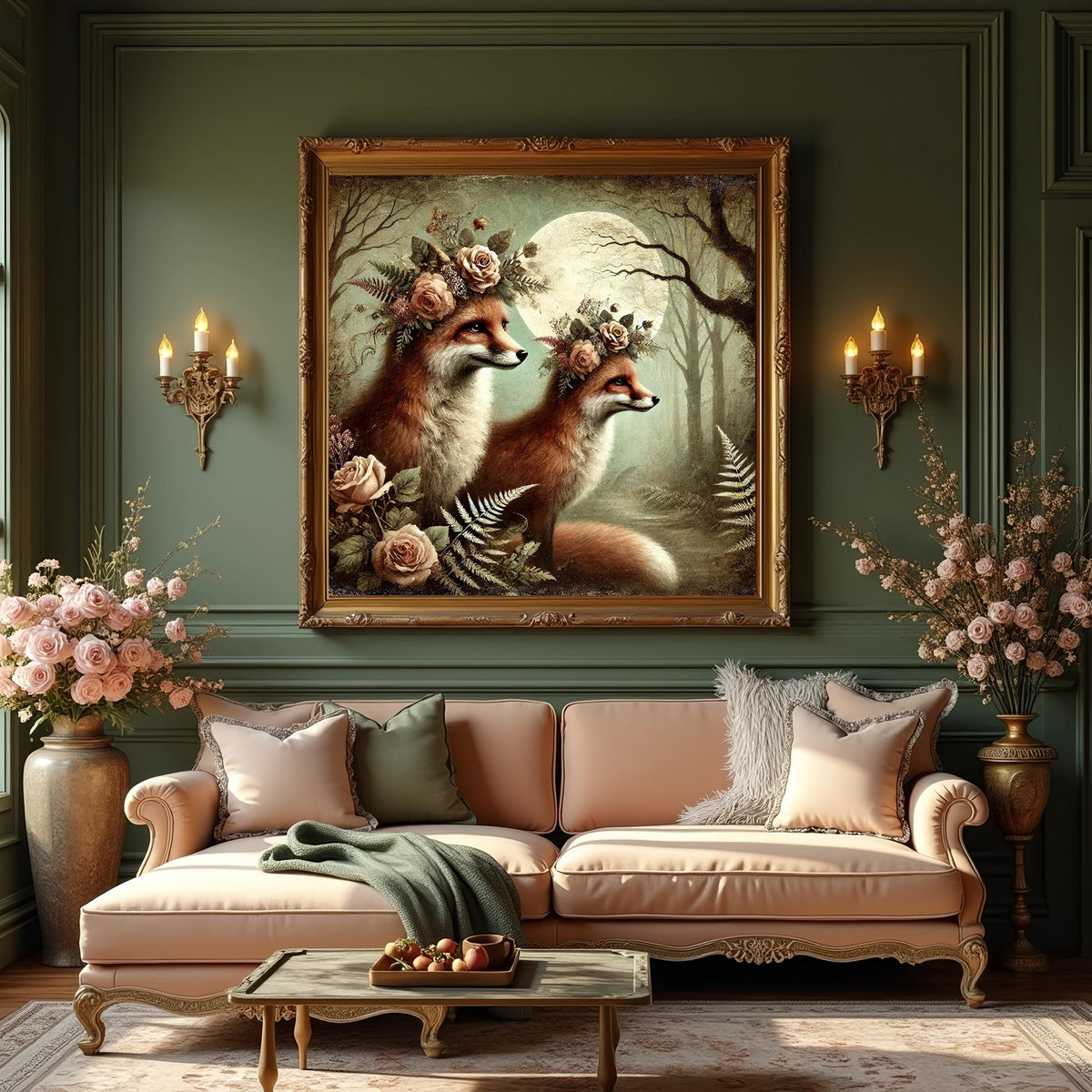 Vintage Fox Painting: Moonlit Woodland Animal Art (Digital Download)
