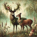 Enchanted Deer Couple Painting: Vintage Woodland Art (Digital Download)