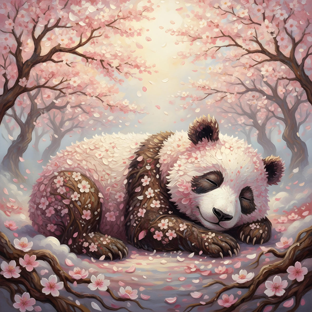 Sleeping Panda Art Print: Cherry Blossoms, Nursery Wall Decor (Digital Download)