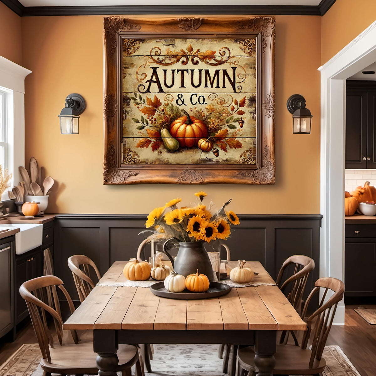 Autumn & Co. Vintage Pumpkin Sign, Farmhouse Harvest Art (Digital Download)