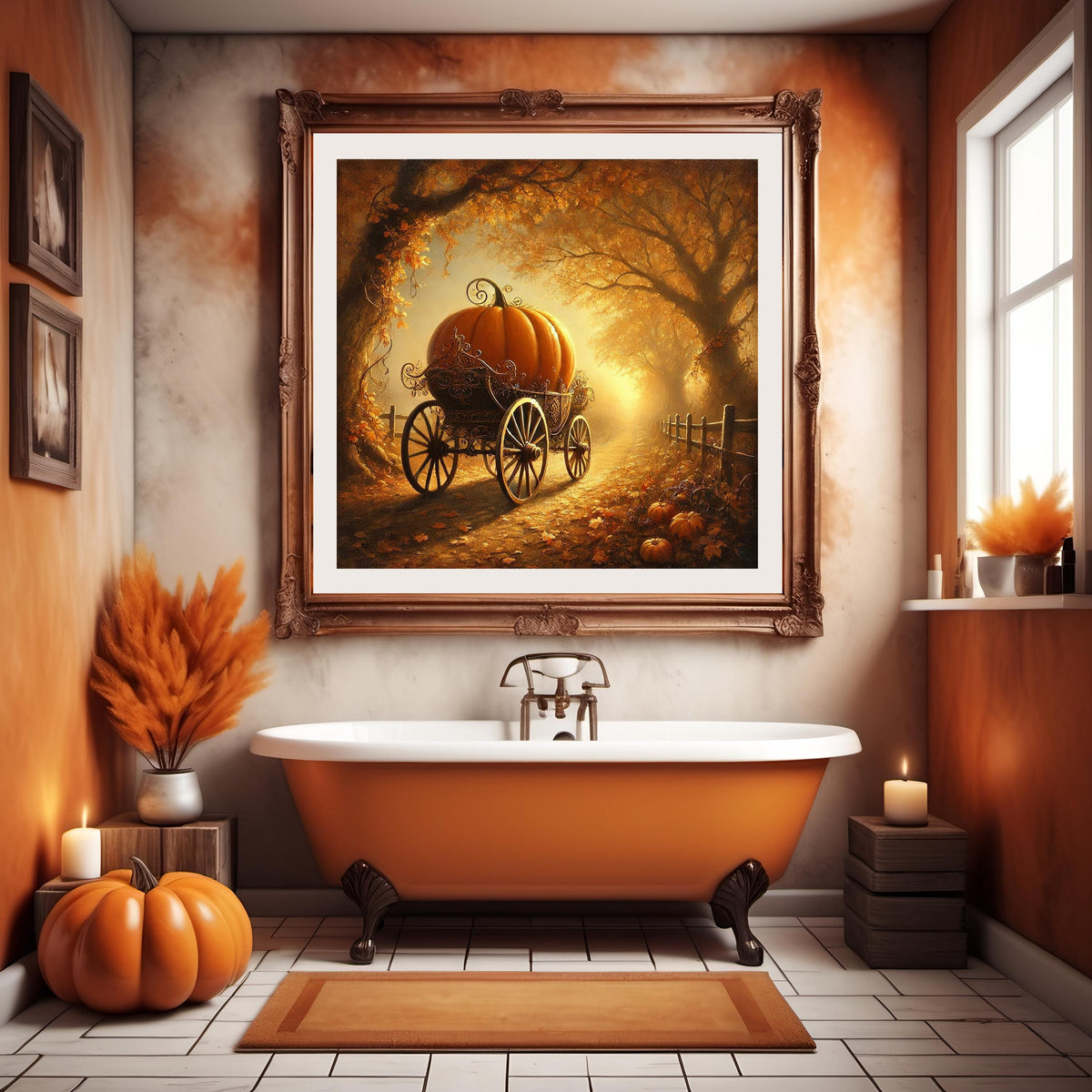 Autumn Pumpkin Carriage Digital Art Vintage Oil Painting (Digital Download)