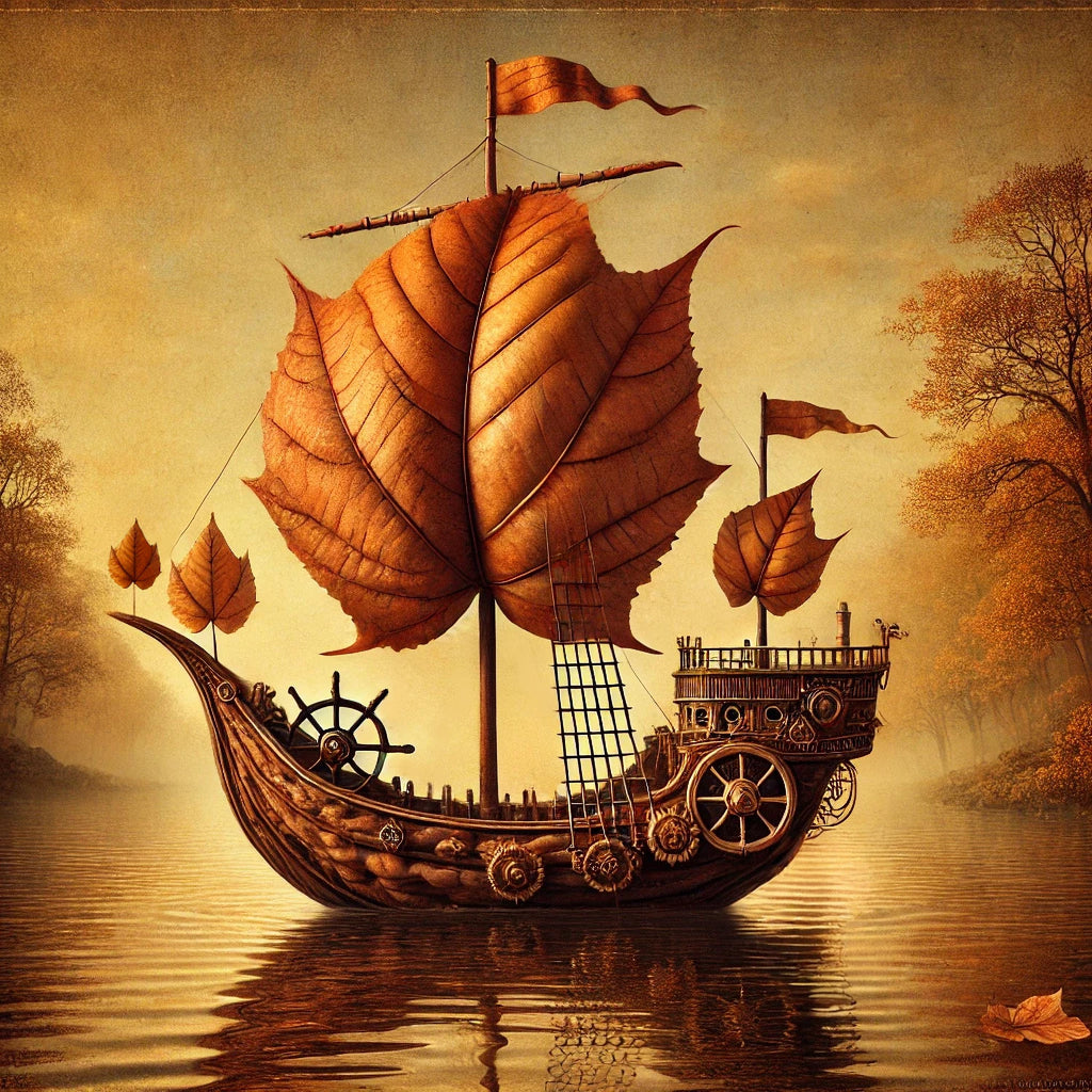 Steampunk Leaf Sailboat Whimsical Fall Print (Digital Download)