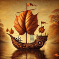 Steampunk Leaf Sailboat Whimsical Fall Print (Digital Download)