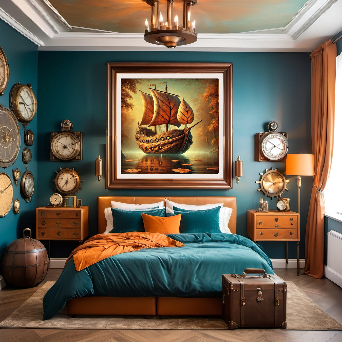 Steampunk Autumn Ship Digital Art Vintage Oil Painting (Digital Download)