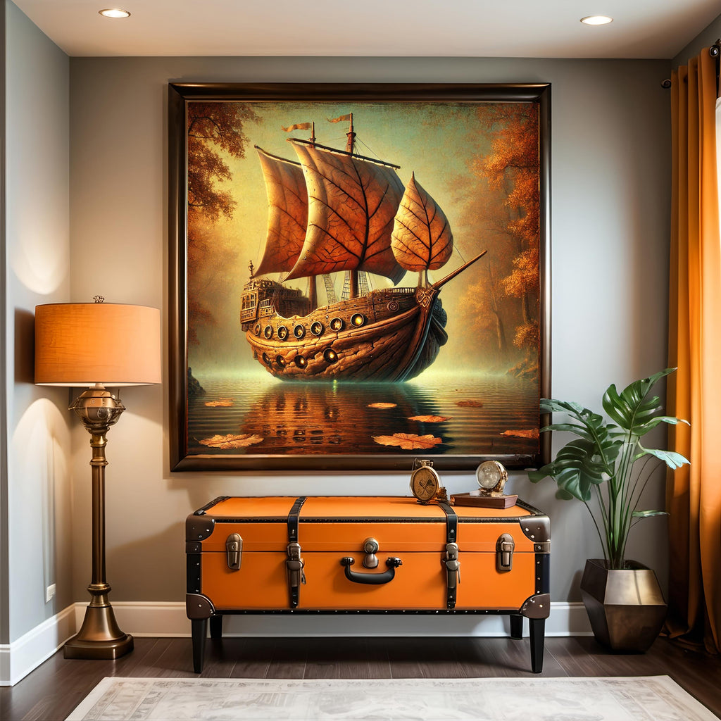 Steampunk Autumn Ship Digital Art Vintage Oil Painting (Digital Download)