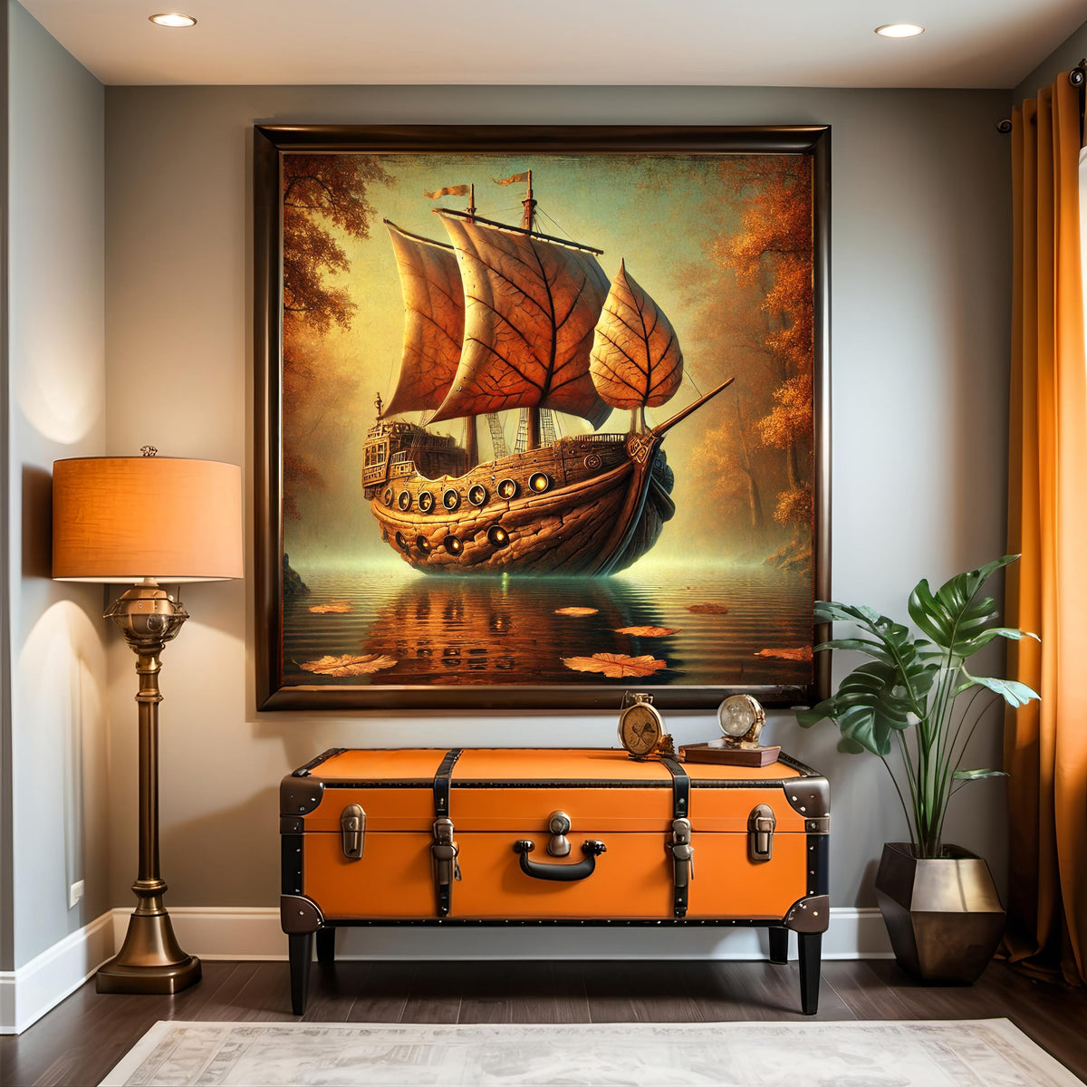 Steampunk Autumn Ship Digital Art Vintage Oil Painting (Digital Download)