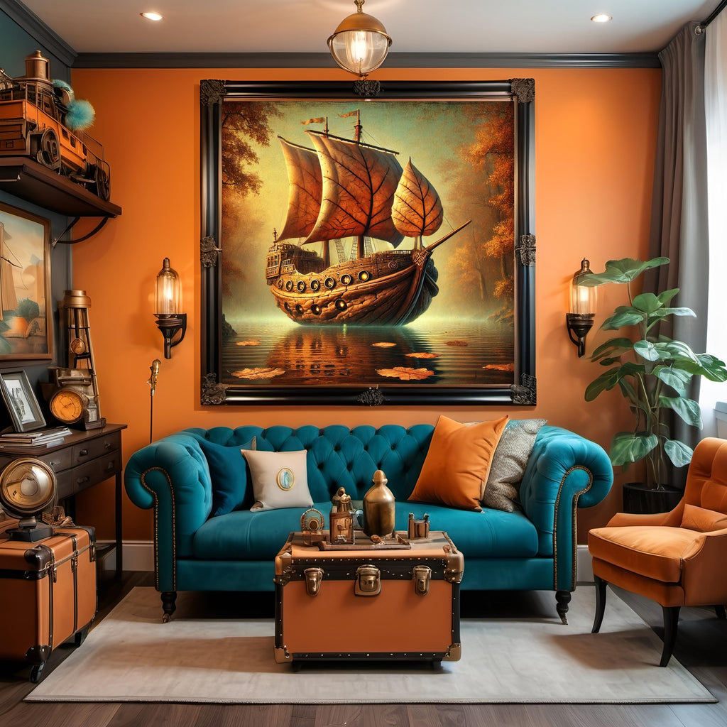 Steampunk Autumn Ship Digital Art Vintage Oil Painting (Digital Download)