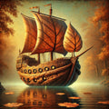 Steampunk Autumn Ship Digital Art Vintage Oil Painting (Digital Download)