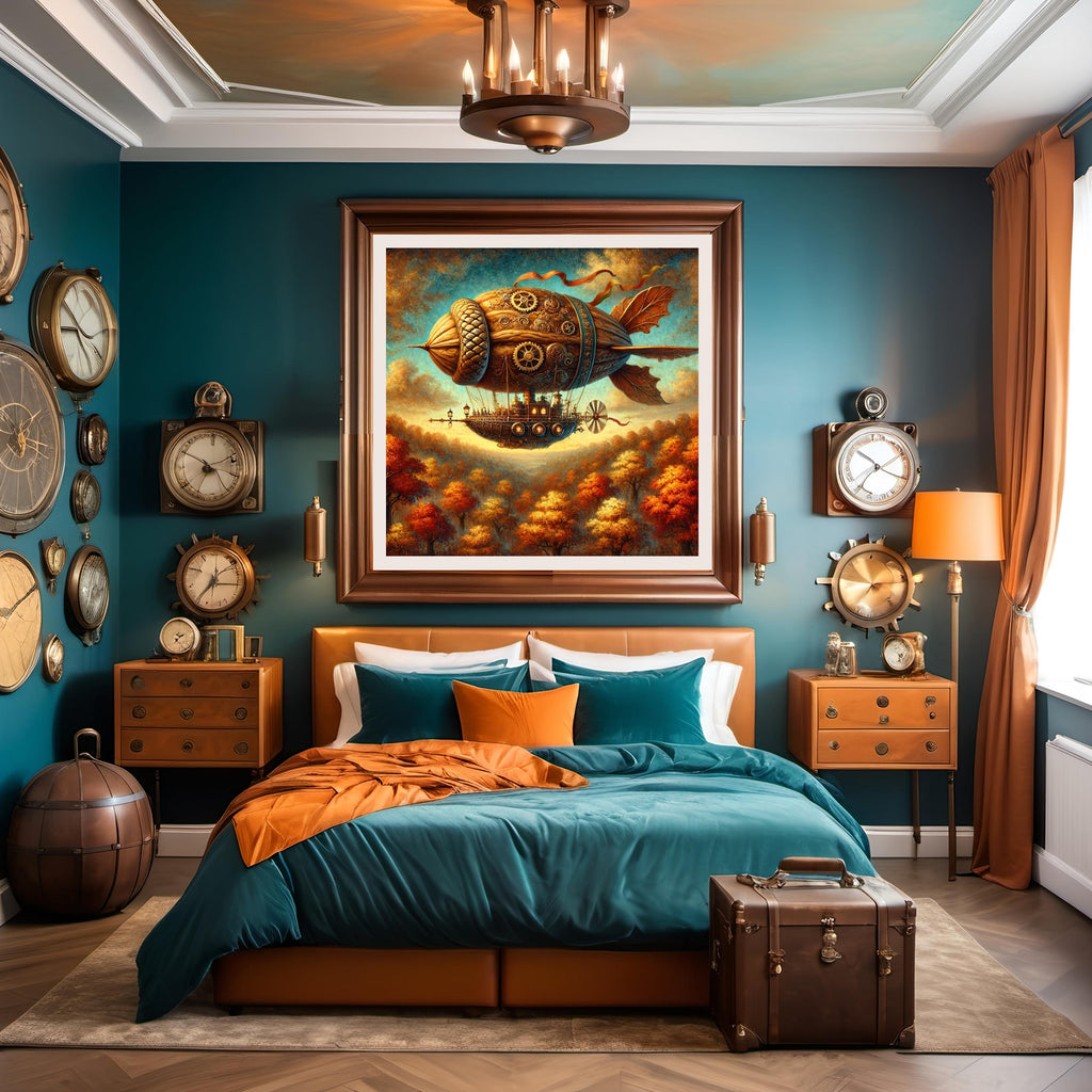 Steampunk Walnut Airship Digital Art Vintage Oil Painting  (Digital Download)