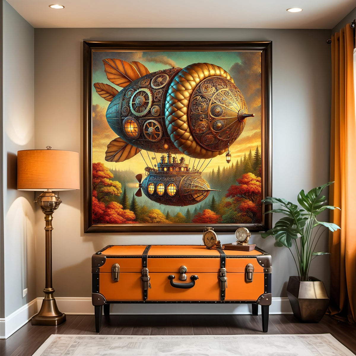 Steampunk Acorn Airship Digital Art Vintage Oil Painting (Digital Download)