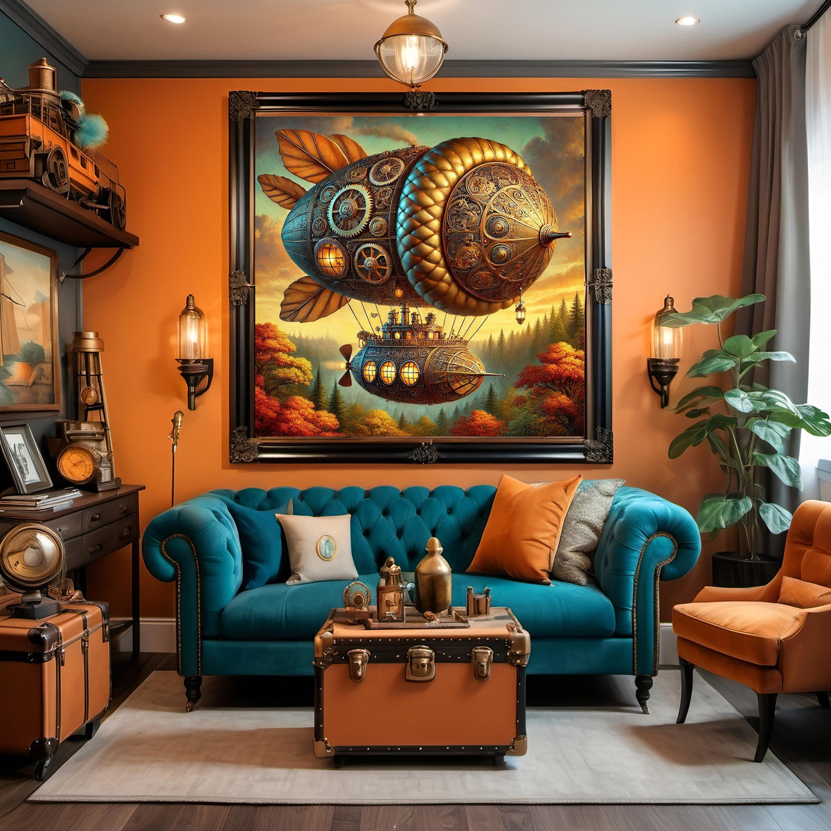 Steampunk Acorn Airship Digital Art Vintage Oil Painting (Digital Download)