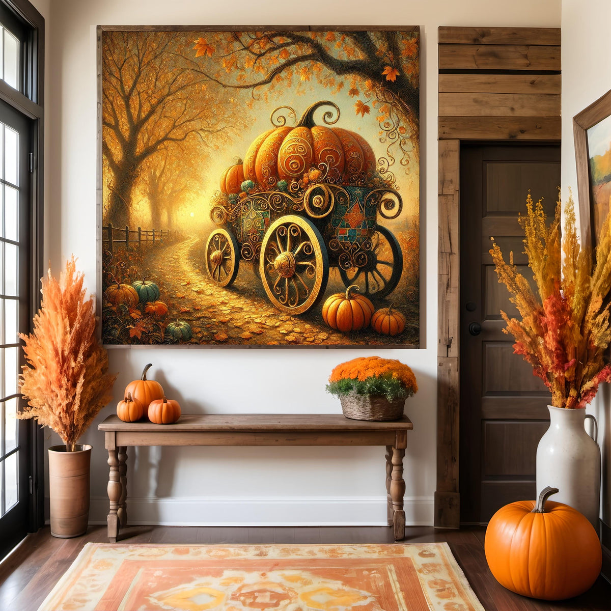 Klimt Inspired Pumpkin Carriage Whimsical Fall Digital Art (Digital Download)
